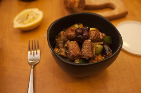 couscous with vegetables and lamb sausage